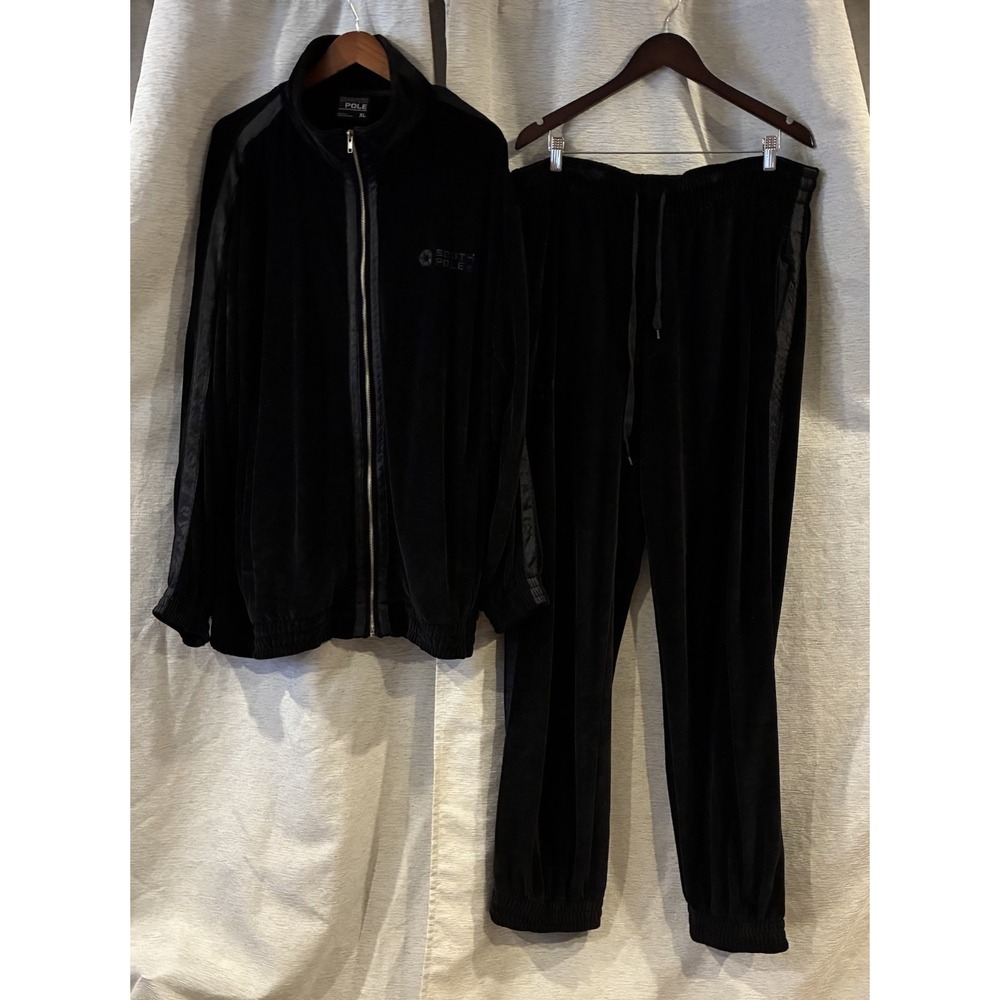 Vintage Southpole Tracksuit Mens XL Black Velour Fleece Y2K Streetwear Baggy